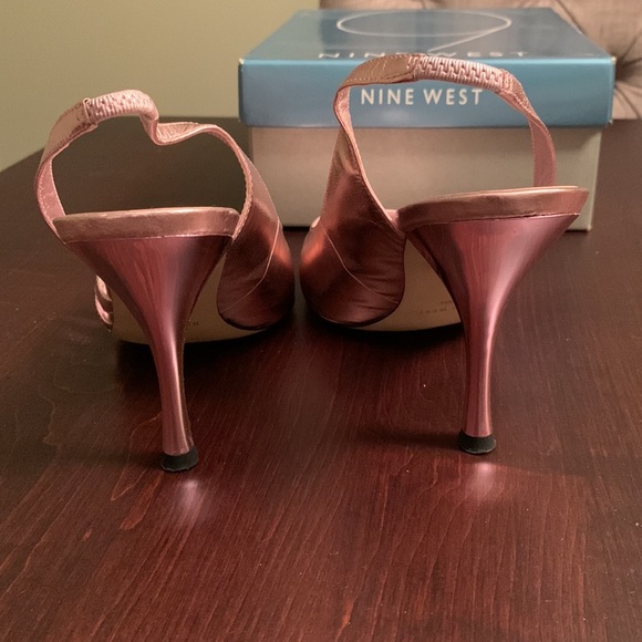 Nine West Sling Back Pink Metallic Open Toe Heels - Size 7.5 - Picture 4 of 5